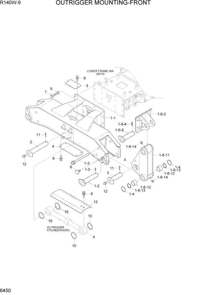 Схема запчастей Hyundai R140W9 - PAGE 6450 OUTRIGGER MOUNTING-FRONT СТРУКТУРА