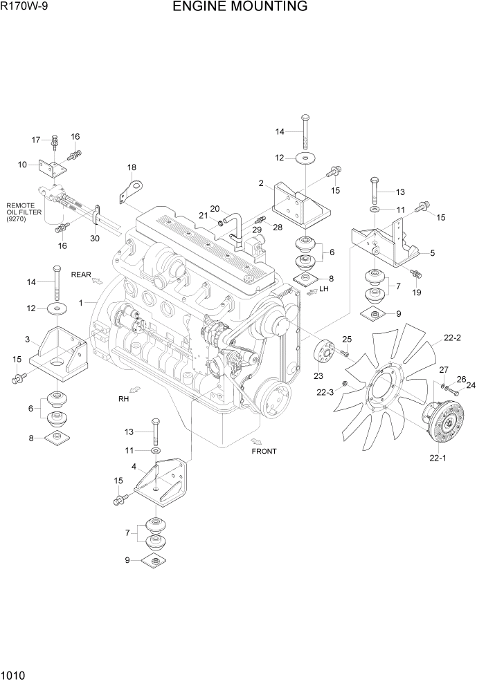 Схема запчастей Hyundai R170W9 - PAGE 1010 ENGINE MOUNTING СИСТЕМА ДВИГАТЕЛЯ