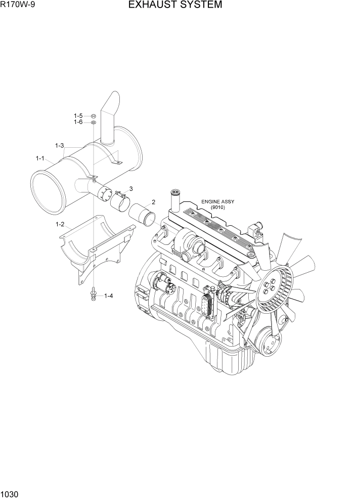 Схема запчастей Hyundai R170W9 - PAGE 1030 EXHAUST SYSTEM СИСТЕМА ДВИГАТЕЛЯ