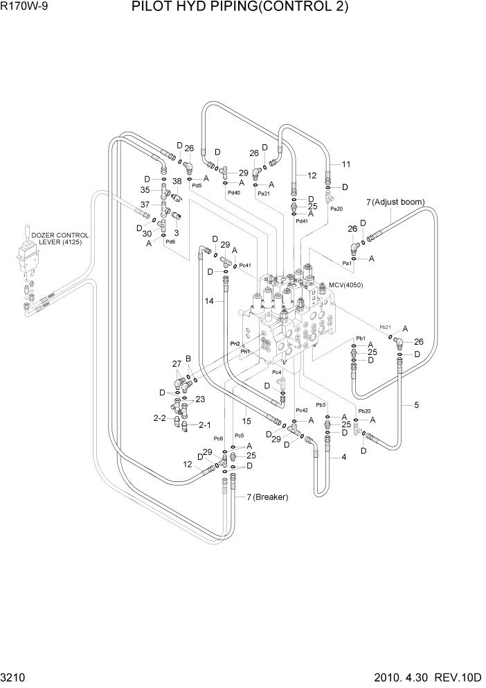Схема запчастей Hyundai R170W9 - PAGE 3210 PILOT HYD PIPING(CONTROL 2) ГИДРАВЛИЧЕСКАЯ СИСТЕМА