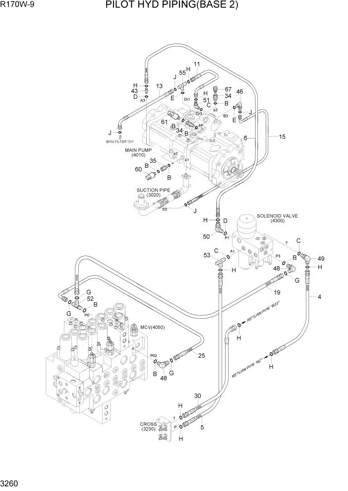 Схема запчастей Hyundai R170W9 - PAGE 3260 PILOT HYD PIPING(BASE 2) ГИДРАВЛИЧЕСКАЯ СИСТЕМА