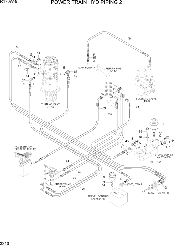 Схема запчастей Hyundai R170W9 - PAGE 3310 POWER TRAIN HYD PIPING 2 ГИДРАВЛИЧЕСКАЯ СИСТЕМА