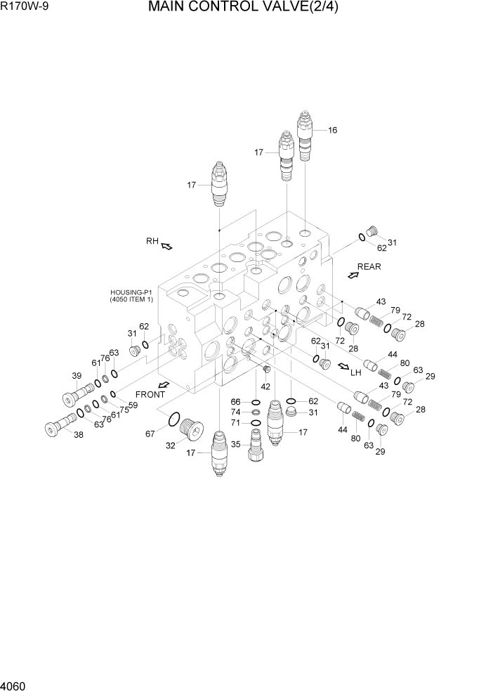 Схема запчастей Hyundai R170W9 - PAGE 4060 MAIN CONTROL VALVE(2/4) ГИДРАВЛИЧЕСКИЕ КОМПОНЕНТЫ