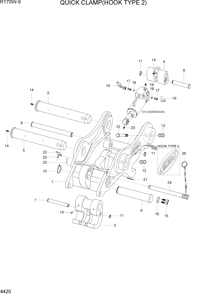 Схема запчастей Hyundai R170W9 - PAGE 4420 QUICK CLAMP(HOOK TYPE 2) ГИДРАВЛИЧЕСКИЕ КОМПОНЕНТЫ