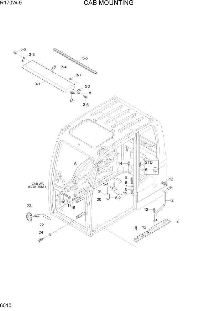 Схема запчастей Hyundai R170W9 - PAGE 6010 CAB MOUNTING СТРУКТУРА
