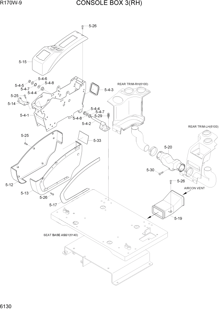 Схема запчастей Hyundai R170W9 - PAGE 6130 CONSOLE BOX 3(RH) СТРУКТУРА
