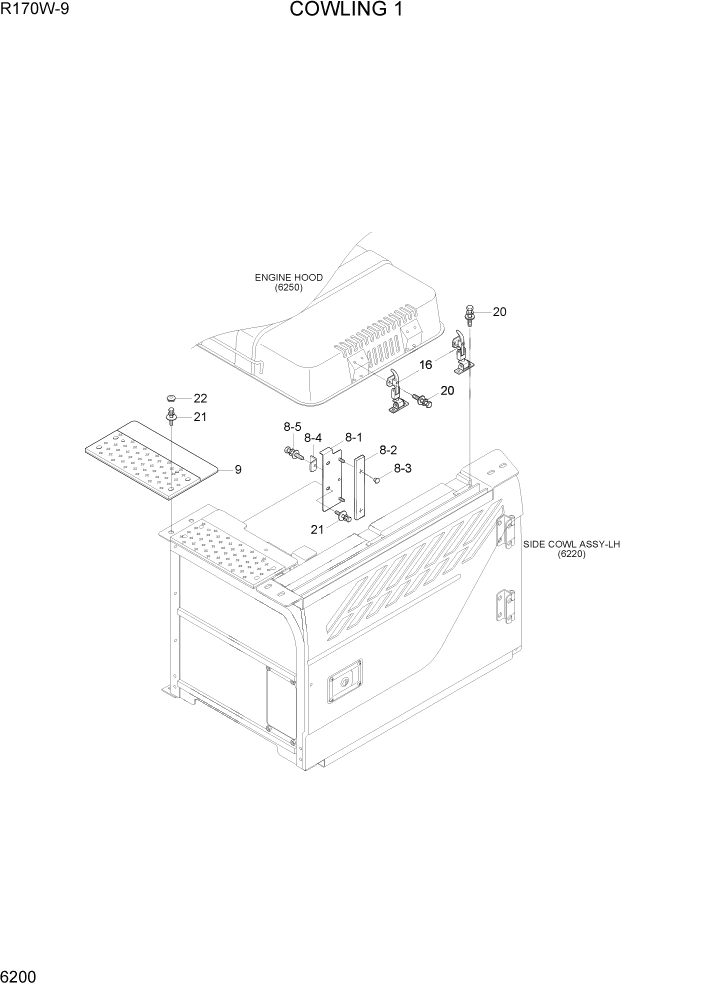 Схема запчастей Hyundai R170W9 - PAGE 6200 COWLING 1 СТРУКТУРА