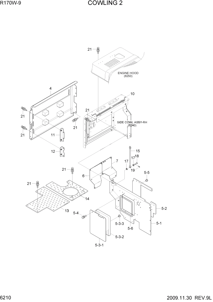 Схема запчастей Hyundai R170W9 - PAGE 6210 COWLING 2 СТРУКТУРА