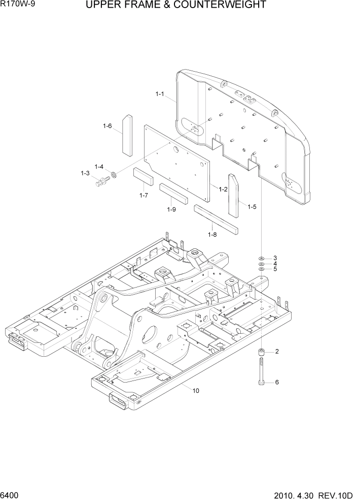 Схема запчастей Hyundai R170W9 - PAGE 6400 UPPER FRAME & COUNTERWEIGHT СТРУКТУРА