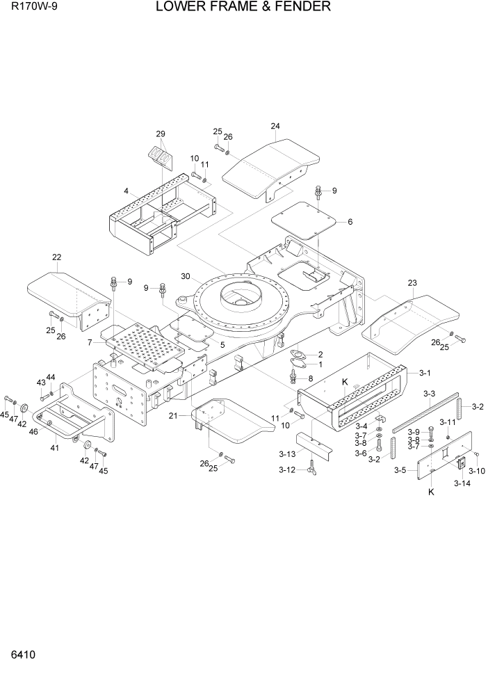 Схема запчастей Hyundai R170W9 - PAGE 6410 LOWER FRAME & FENDER СТРУКТУРА