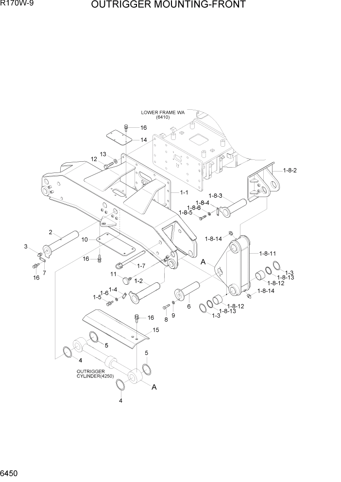 Схема запчастей Hyundai R170W9 - PAGE 6450 OUTRIGGER MOUNTING-FRONT СТРУКТУРА