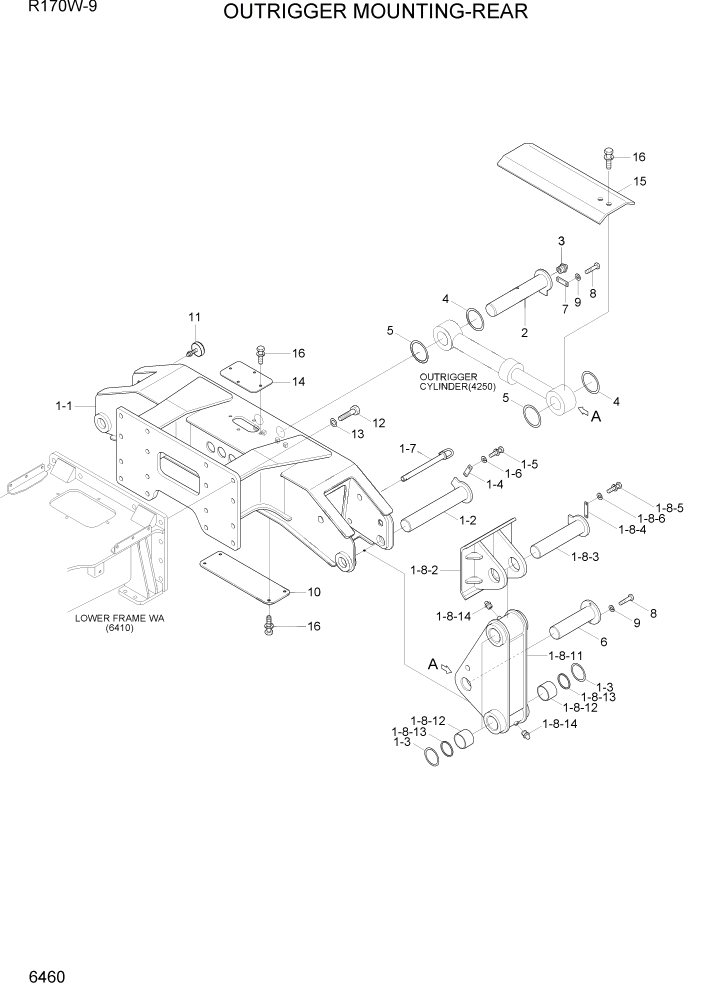 Схема запчастей Hyundai R170W9 - PAGE 6460 OUTRIGGER MOUNTING-REAR СТРУКТУРА