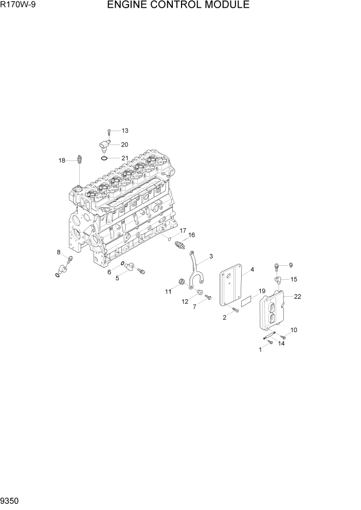 Схема запчастей Hyundai R170W9 - PAGE 9350 ENGINE CONTROL MODULE ДВИГАТЕЛЬ БАЗА
