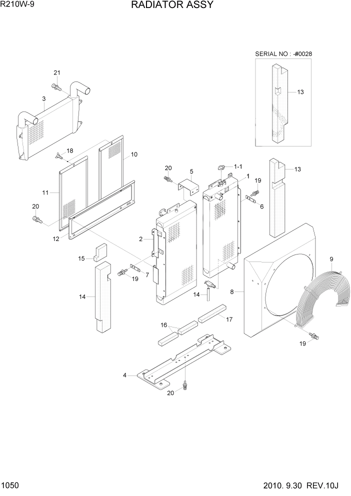 Схема запчастей Hyundai R210W-9 - PAGE 1050 RADIATOR ASSY СИСТЕМА ДВИГАТЕЛЯ
