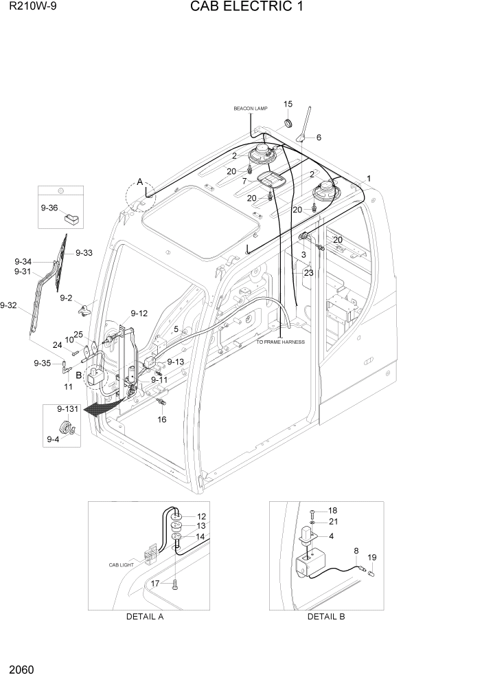 Схема запчастей Hyundai R210W-9 - PAGE 2060 CAB ELECTRIC 1 ЭЛЕКТРИЧЕСКАЯ СИСТЕМА