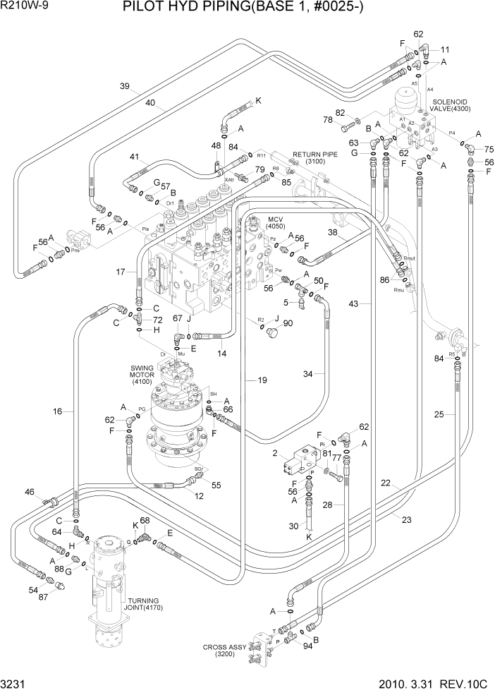 Схема запчастей Hyundai R210W-9 - PAGE 3231 PILOT HYD PIPING(BASE 1, #0025-) ГИДРАВЛИЧЕСКАЯ СИСТЕМА