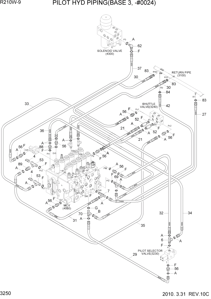 Схема запчастей Hyundai R210W-9 - PAGE 3250 PILOT HYD PIPING(BASE 3, -#0024) ГИДРАВЛИЧЕСКАЯ СИСТЕМА