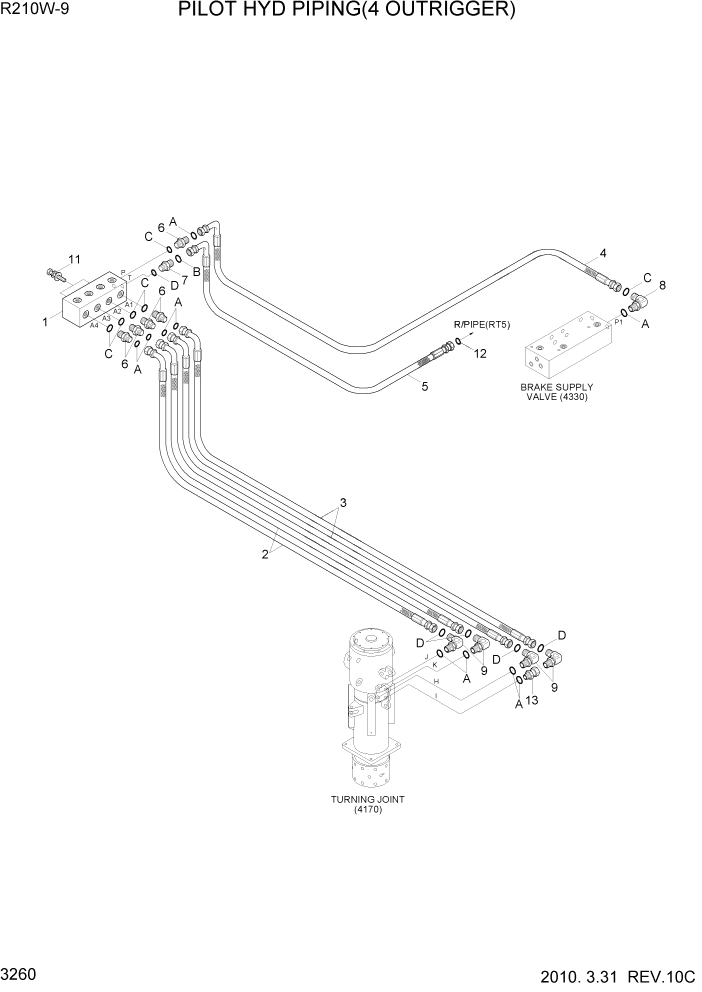 Схема запчастей Hyundai R210W-9 - PAGE 3260 PILOT HYD PIPING(4 OUTRIGGER) ГИДРАВЛИЧЕСКАЯ СИСТЕМА