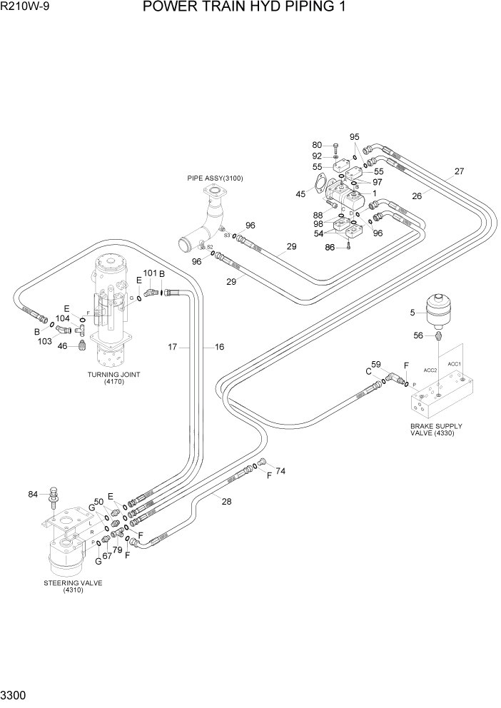 Схема запчастей Hyundai R210W-9 - PAGE 3300 POWER TRAIN HYD PIPING 1 ГИДРАВЛИЧЕСКАЯ СИСТЕМА