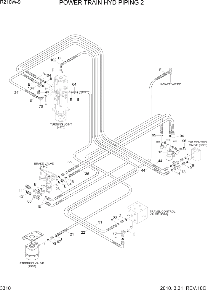 Схема запчастей Hyundai R210W-9 - PAGE 3310 POWER TRAIN HYD PIPING 2 ГИДРАВЛИЧЕСКАЯ СИСТЕМА