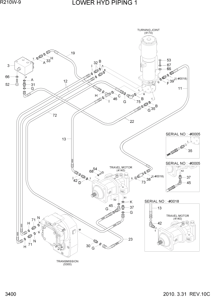 Схема запчастей Hyundai R210W-9 - PAGE 3400 LOWER HYD PIPING 1 ГИДРАВЛИЧЕСКАЯ СИСТЕМА