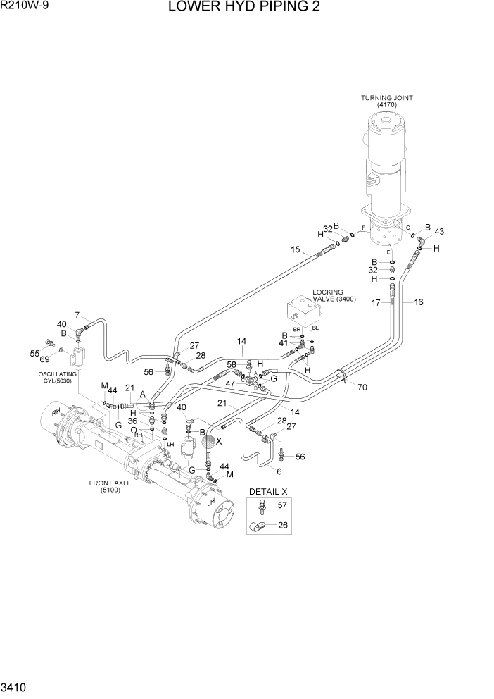 Схема запчастей Hyundai R210W-9 - PAGE 3410 LOWER HYD PIPING 2 ГИДРАВЛИЧЕСКАЯ СИСТЕМА