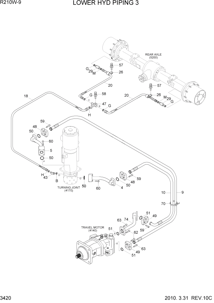 Схема запчастей Hyundai R210W-9 - PAGE 3420 LOWER HYD PIPING 3 ГИДРАВЛИЧЕСКАЯ СИСТЕМА