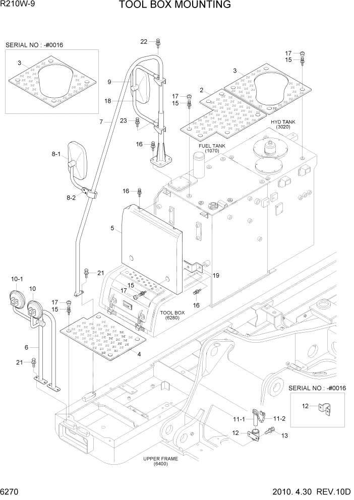 Схема запчастей Hyundai R210W-9 - PAGE 6270 TOOL BOX MOUNTING СТРУКТУРА