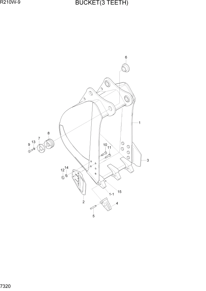 Схема запчастей Hyundai R210W-9 - PAGE 7320 BUCKET(3 TEETH) РАБОЧЕЕ ОБОРУДОВАНИЕ