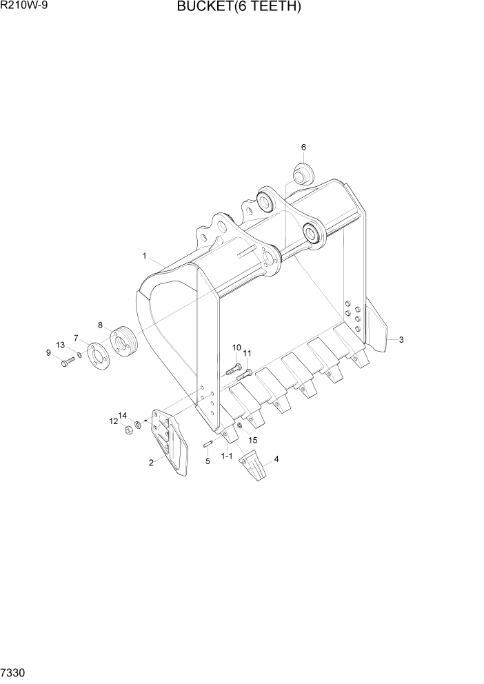 Схема запчастей Hyundai R210W-9 - PAGE 7330 BUCKET(6 TEETH) РАБОЧЕЕ ОБОРУДОВАНИЕ