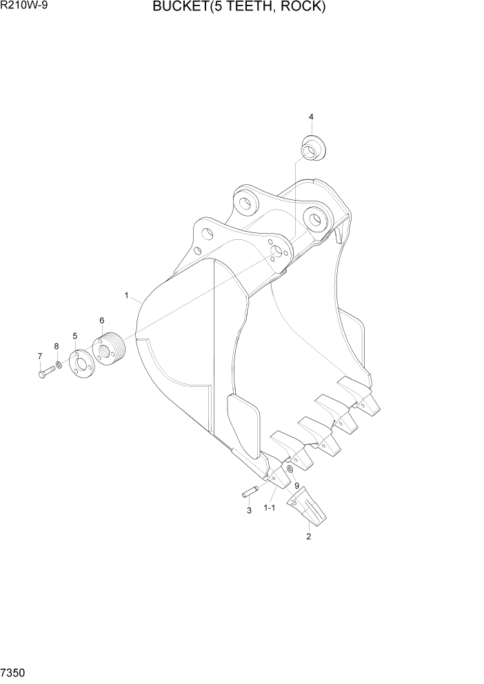 Схема запчастей Hyundai R210W-9 - PAGE 7350 BUCKET(5 TEETH, ROCK) РАБОЧЕЕ ОБОРУДОВАНИЕ