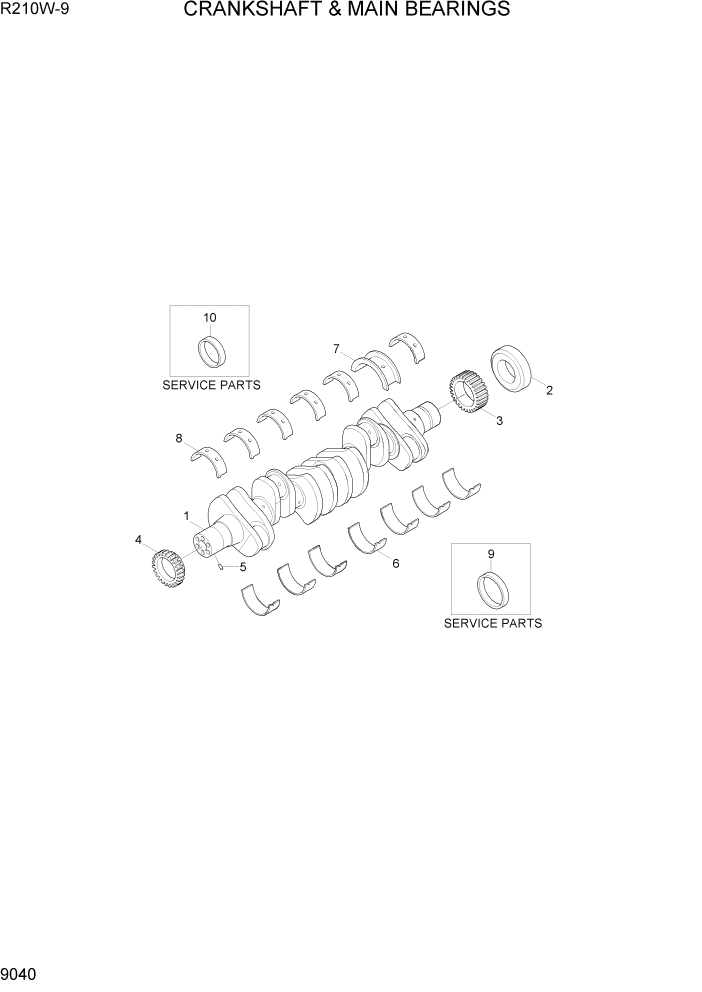 Схема запчастей Hyundai R210W-9 - PAGE 9040 CRANKSHAFT & MAIN BEARINGS ДВИГАТЕЛЬ БАЗА