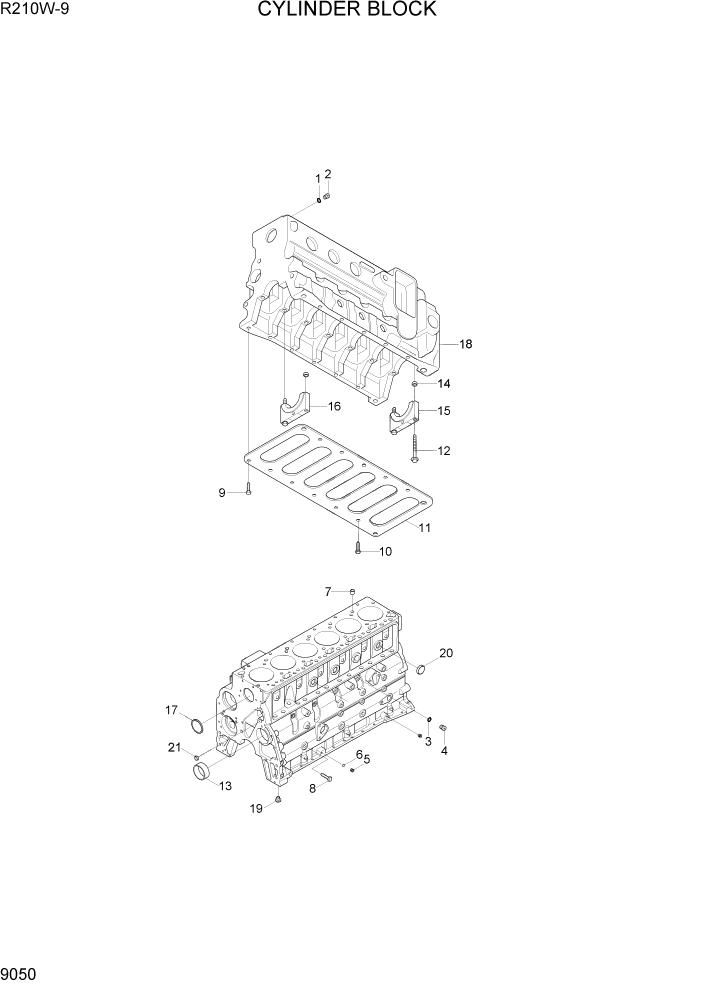 Схема запчастей Hyundai R210W-9 - PAGE 9050 CYLINDER BLOCK ДВИГАТЕЛЬ БАЗА