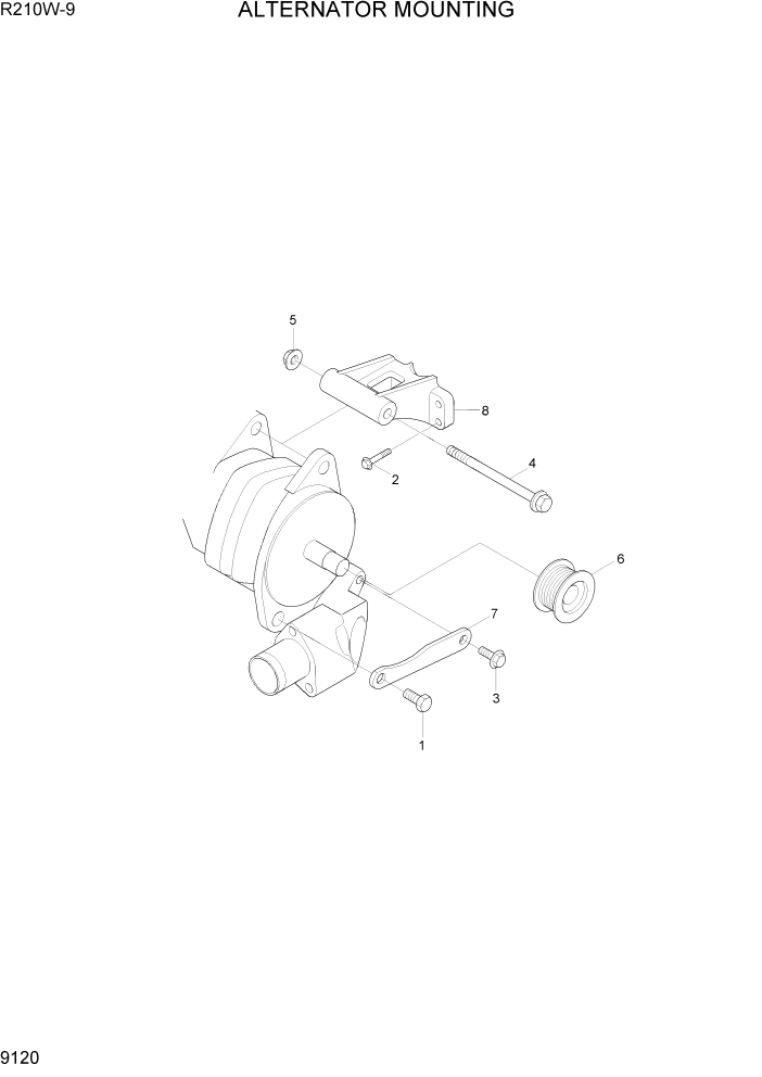 Схема запчастей Hyundai R210W-9 - PAGE 9120 ALTERNATOR MOUNTNG ДВИГАТЕЛЬ БАЗА