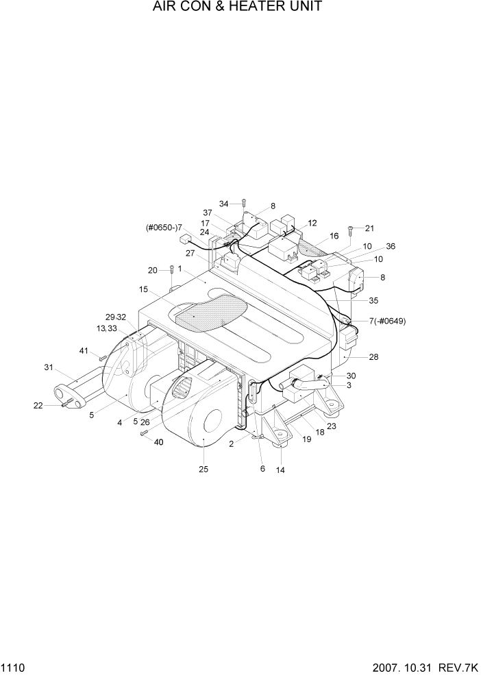 Схема запчастей Hyundai R55W7 - PAGE 1110 AIRCON & HEATER UNIT СИСТЕМА ДВИГАТЕЛЯ