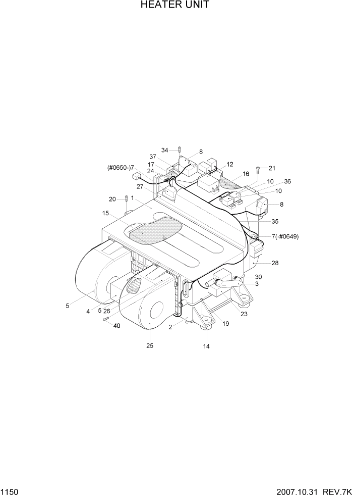 Схема запчастей Hyundai R55W7 - PAGE 1150 HEATER UNIT СИСТЕМА ДВИГАТЕЛЯ