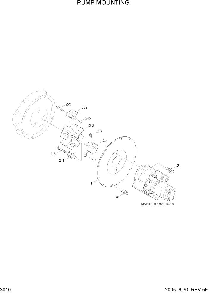 Схема запчастей Hyundai R55W7 - PAGE 3010 PUMP MOUNTING ГИДРАВЛИЧЕСКАЯ СИСТЕМА