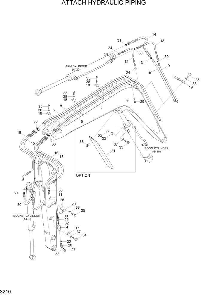 Схема запчастей Hyundai R55W7 - PAGE 3210 ATTACH HYDRAULIC PIPING ГИДРАВЛИЧЕСКАЯ СИСТЕМА