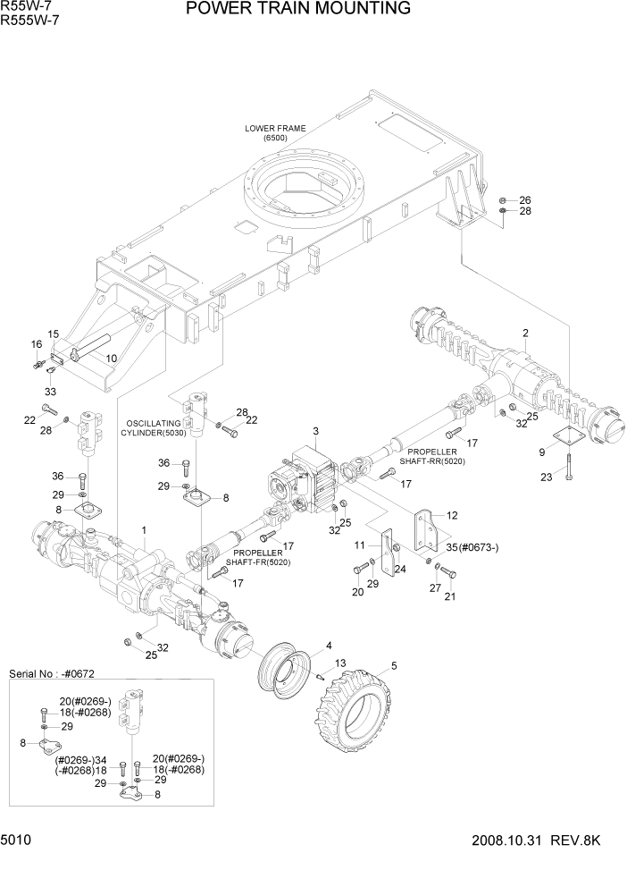 Схема запчастей Hyundai R55W7 - PAGE 5010 POWER TRAIN MOUNTING ТРАНСМИССИЯ