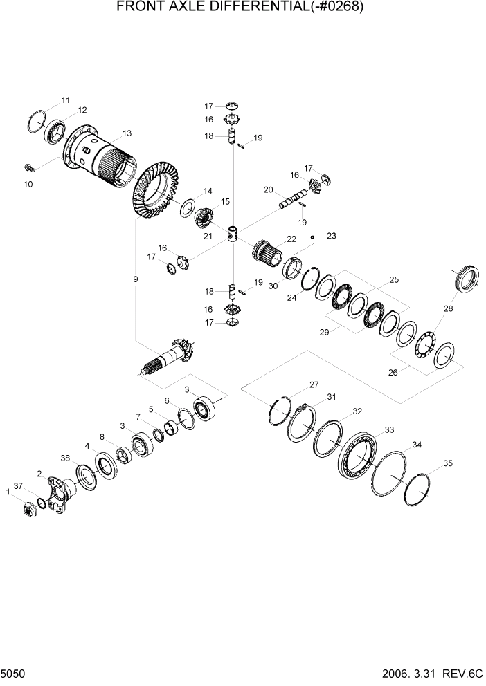 Схема запчастей Hyundai R55W7 - PAGE 5050 FRONT AXLE DIFFERENTIAL(-#0268) ТРАНСМИССИЯ