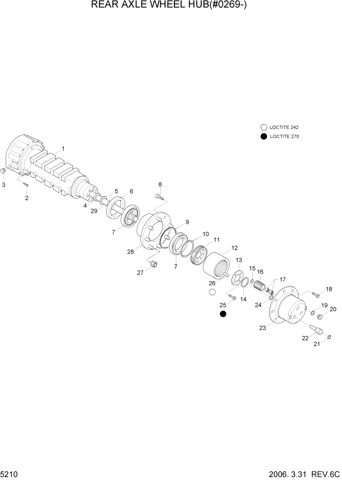 Схема запчастей Hyundai R55W7 - PAGE 5210 REAR AXLE WHEEL HUB(#0269-) ТРАНСМИССИЯ