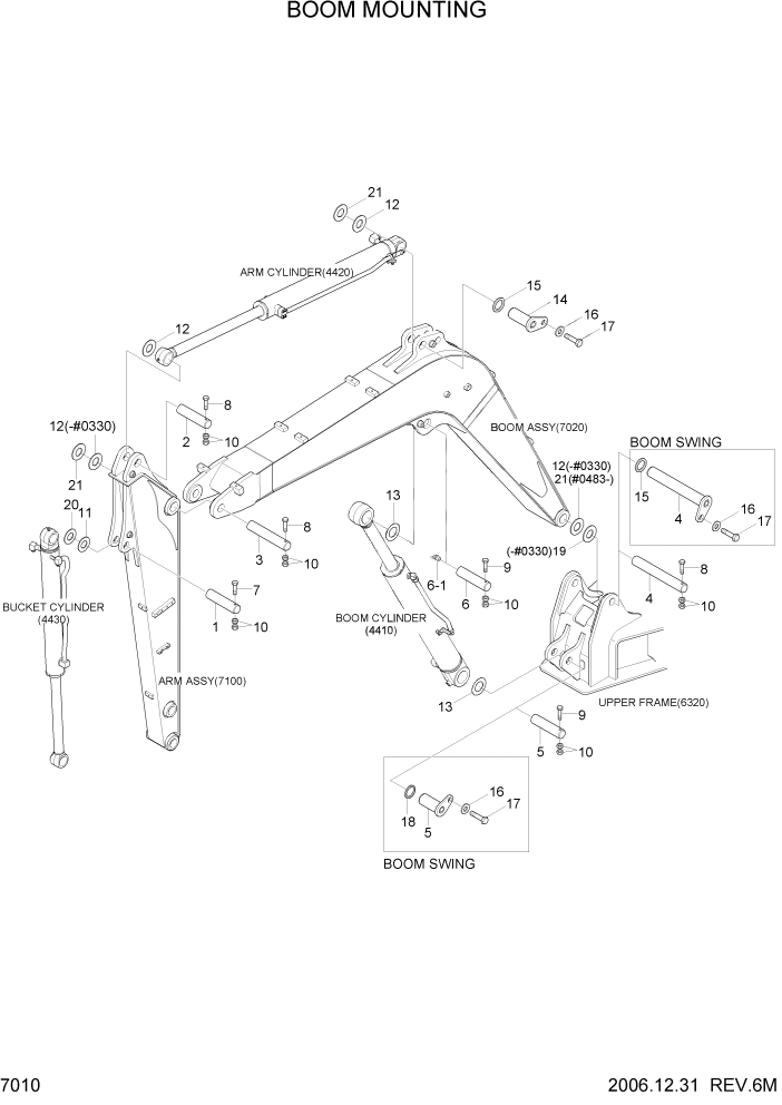 Схема запчастей Hyundai R55W7 - PAGE 7010 BOOM MOUNTING РАБОЧЕЕ ОБОРУДОВАНИЕ