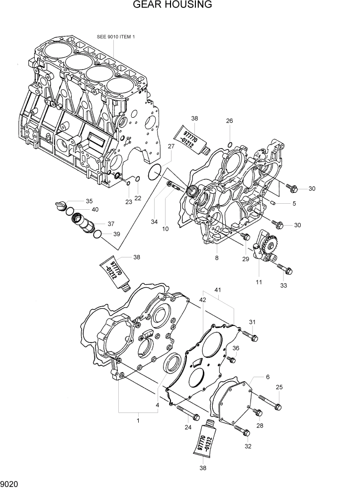 Схема запчастей Hyundai R55W7 - PAGE 9020 GEAR HOUSING ДВИГАТЕЛЬ БАЗА