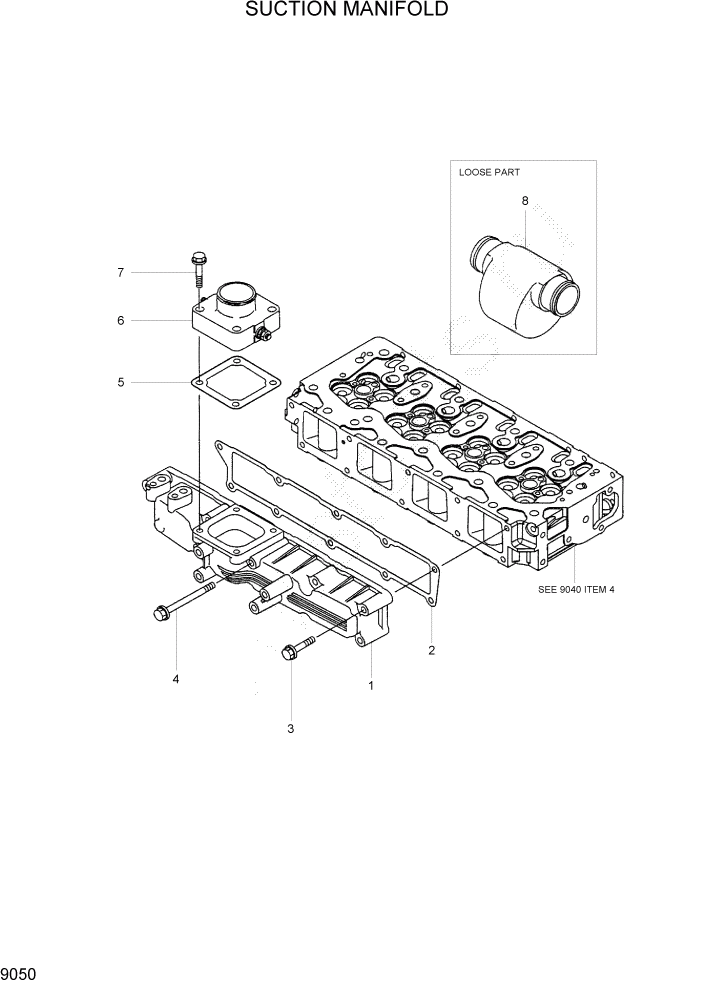Схема запчастей Hyundai R55W7 - PAGE 9050 SUCTION MANIFOLD ДВИГАТЕЛЬ БАЗА