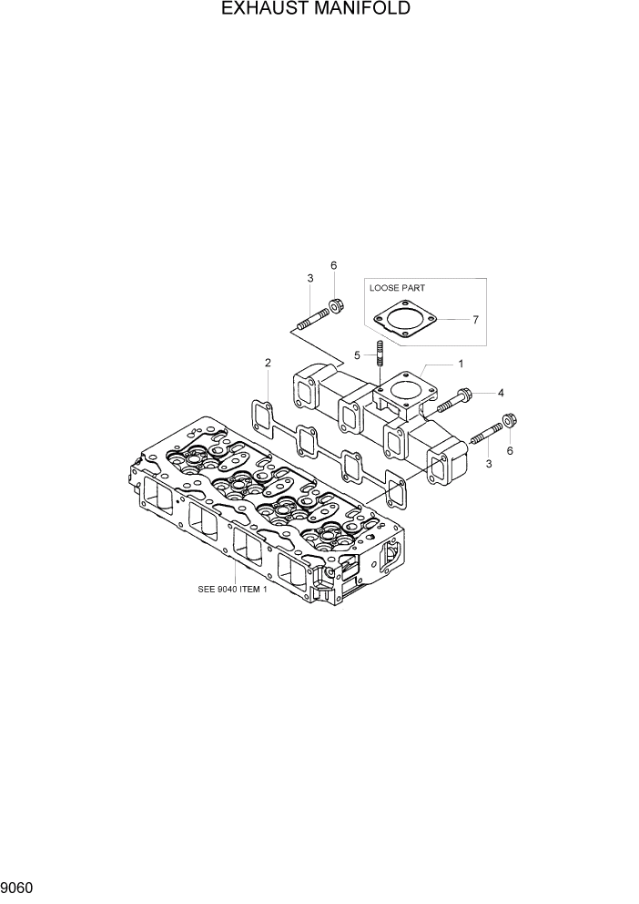 Схема запчастей Hyundai R55W7 - PAGE 9060 EXHAUST MANIFOLD ДВИГАТЕЛЬ БАЗА