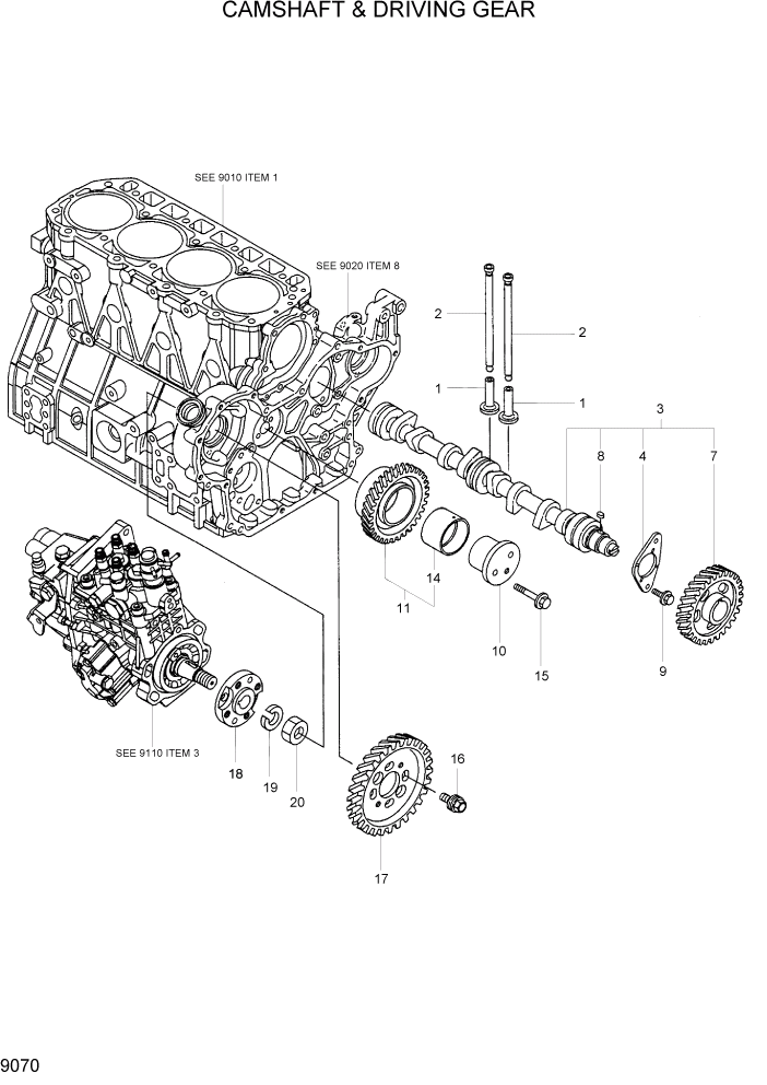 Схема запчастей Hyundai R55W7 - PAGE 9070 CAMSHAFT & DRIVING GEAR ДВИГАТЕЛЬ БАЗА