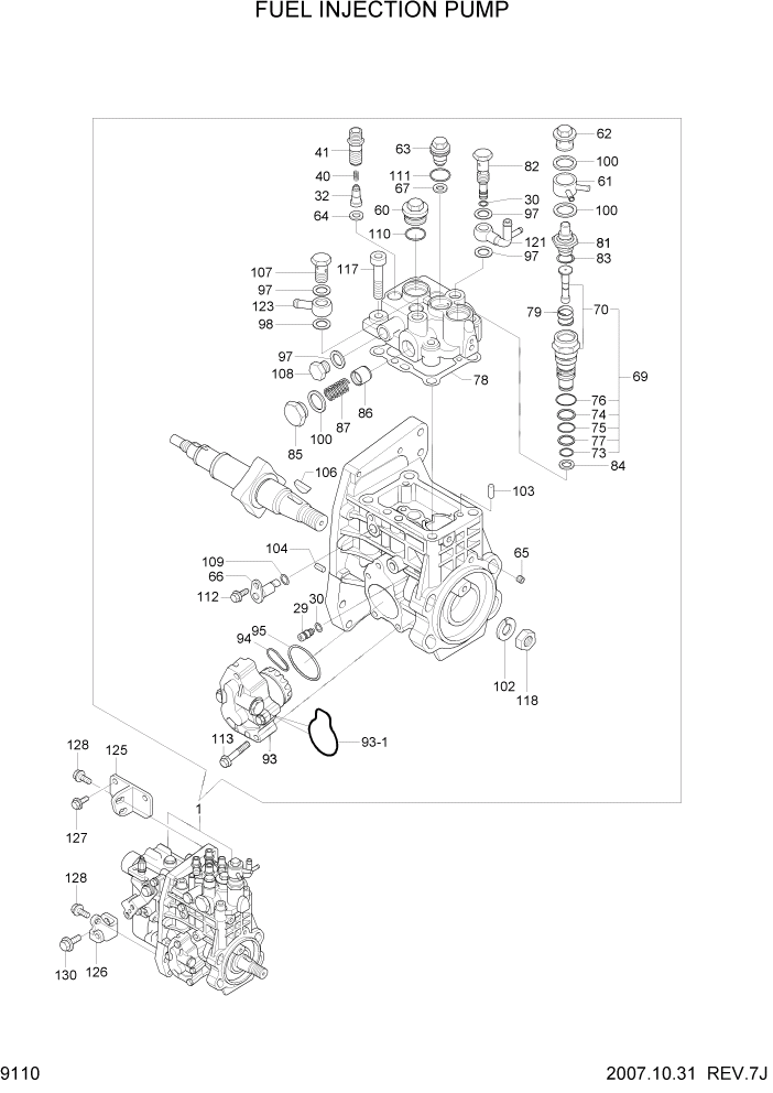 Схема запчастей Hyundai R55W7 - PAGE 9110 FUEL INJECTION PUMP ДВИГАТЕЛЬ БАЗА