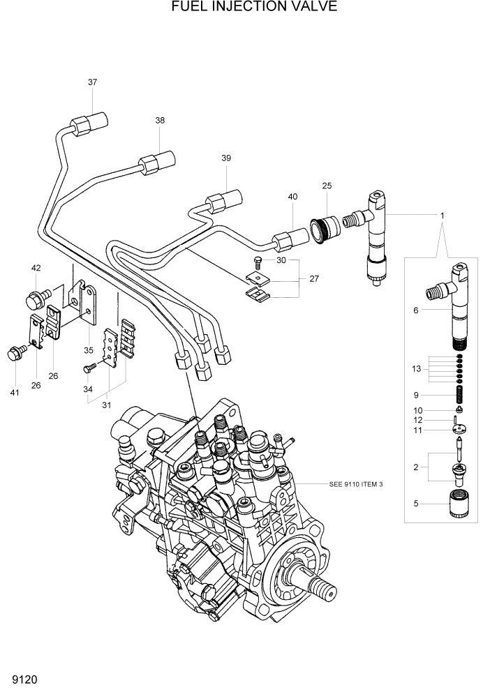 Схема запчастей Hyundai R55W7 - PAGE 9120 FUEL INJECTION VALVE ДВИГАТЕЛЬ БАЗА