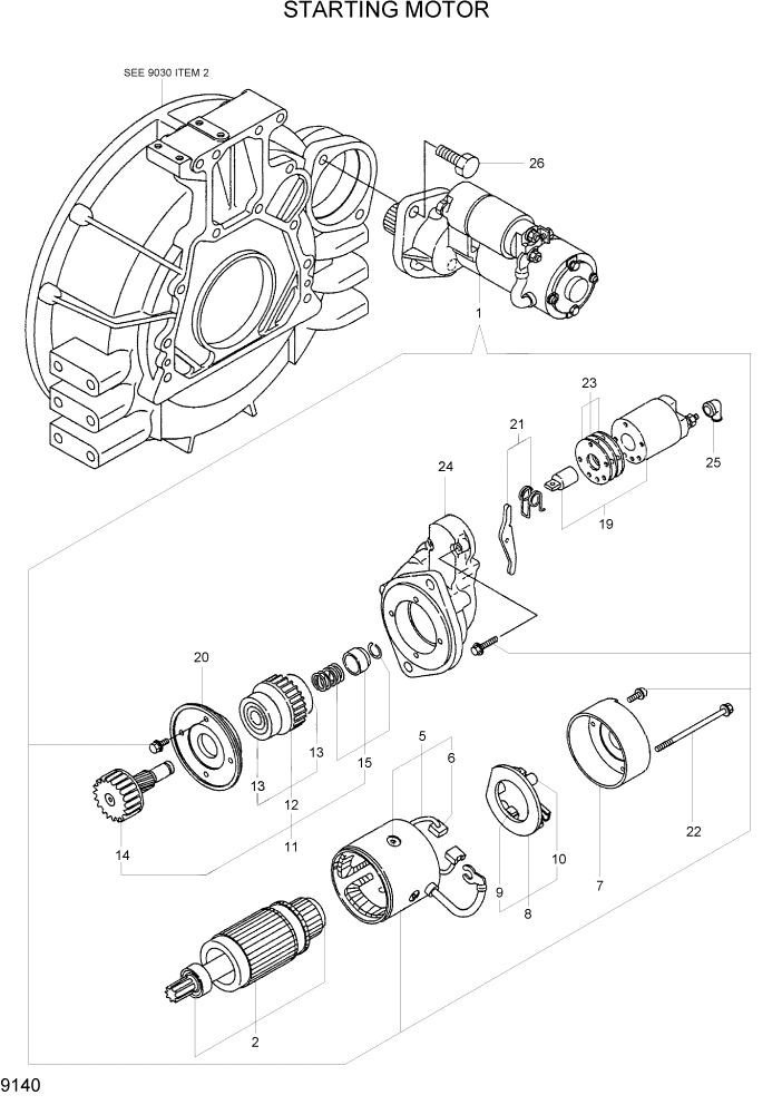 Схема запчастей Hyundai R55W7 - PAGE 9140 STARTING MOTOR ДВИГАТЕЛЬ БАЗА