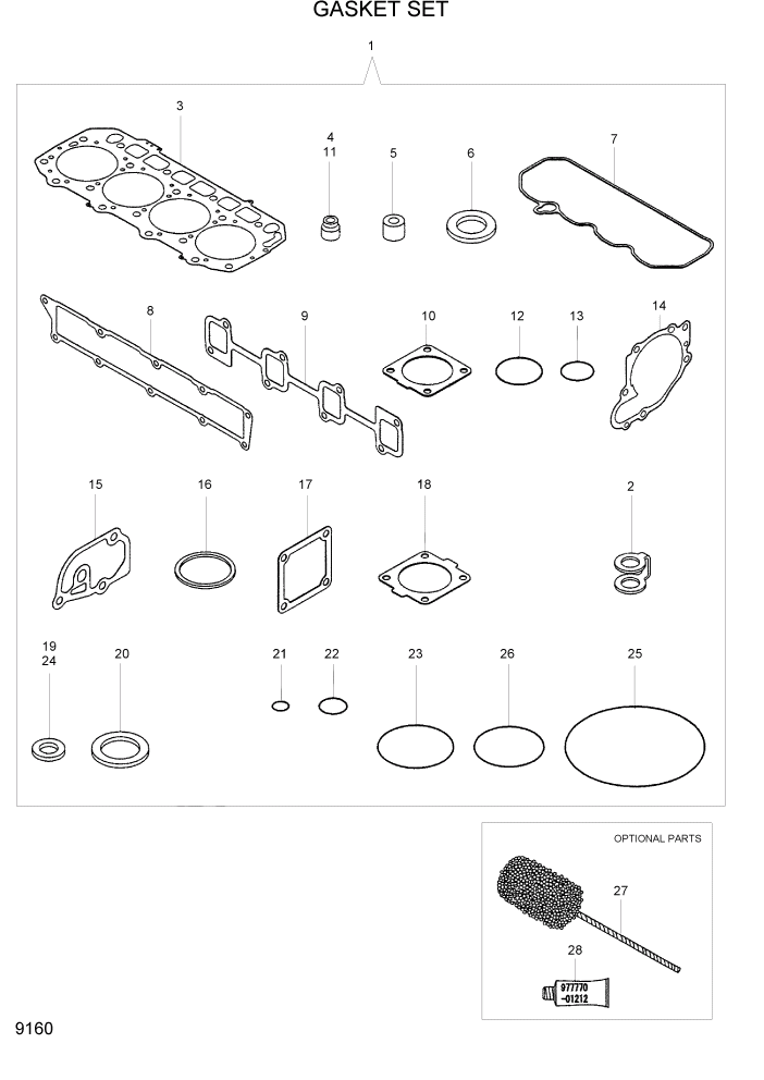 Схема запчастей Hyundai R55W7 - PAGE 9160 GASKET SET ДВИГАТЕЛЬ БАЗА
